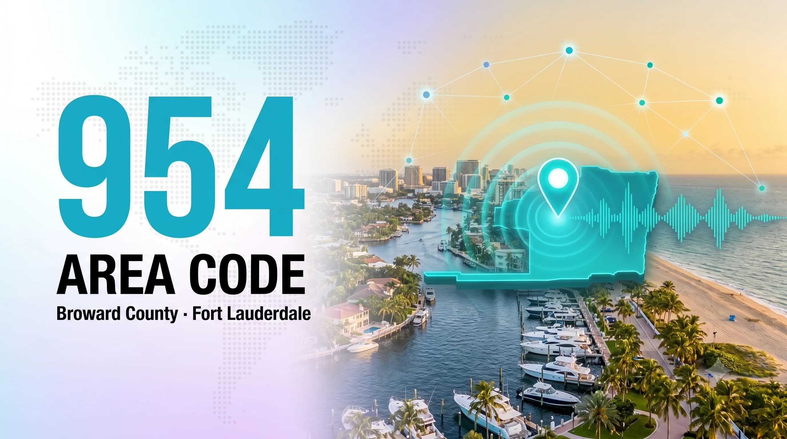 954 area code infographic for Broward County and Fort Lauderdale, Florida