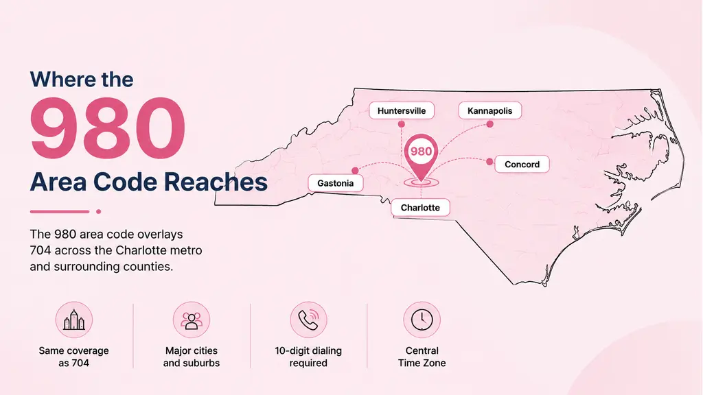Vector map of North Carolina with cyan dots on Charlotte, Concord, Gastonia, Huntersville and Kannapolis, connected by calling network lines, all borders in black