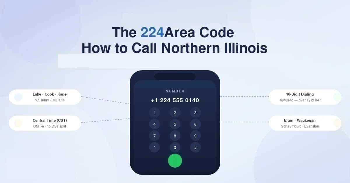 224 area code — Chicago's northern Illinois suburbs, overlay of 847, Central Time