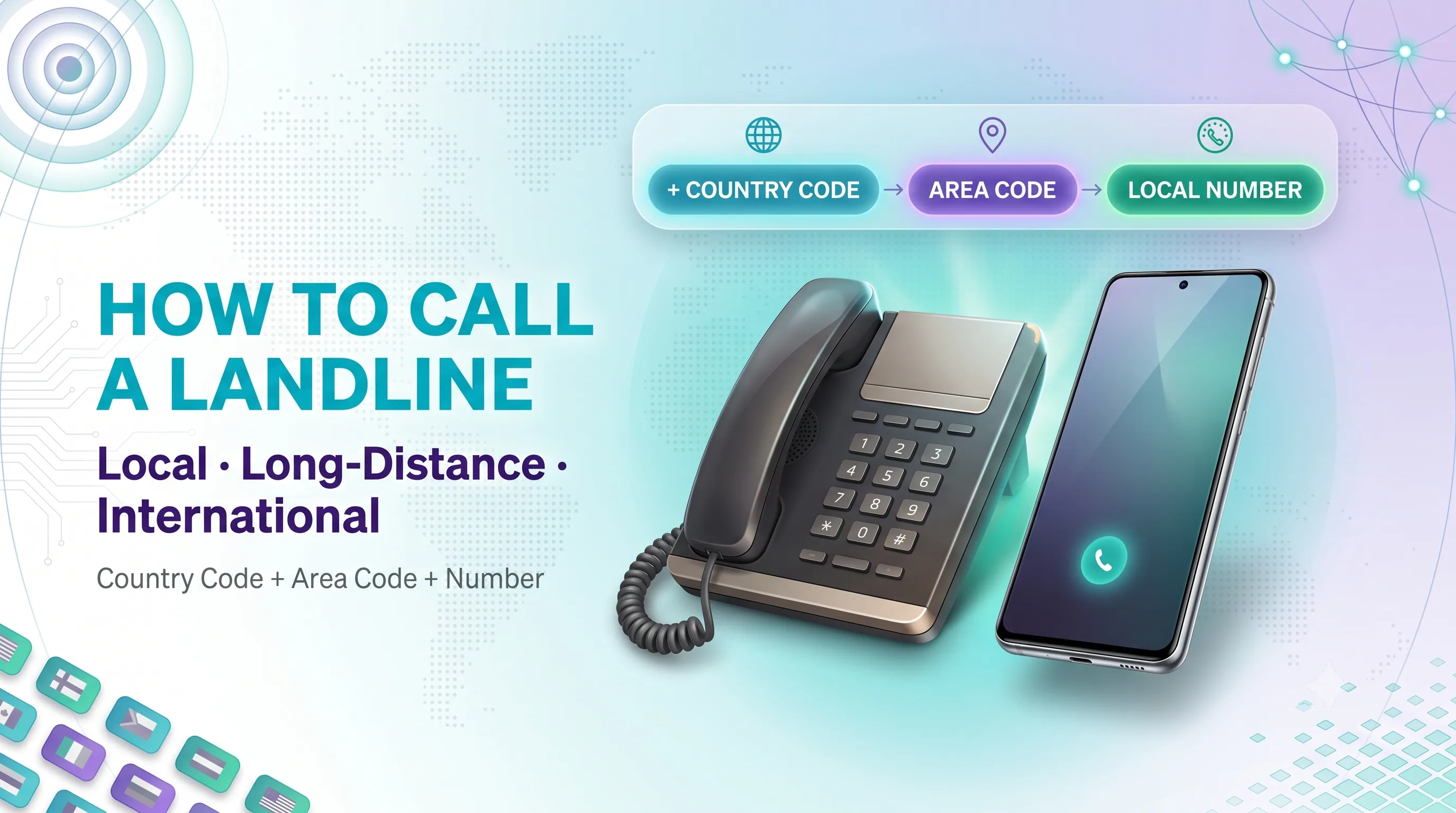 How to call a landline: local, long-distance, and international dialing with country code, area code, and local number