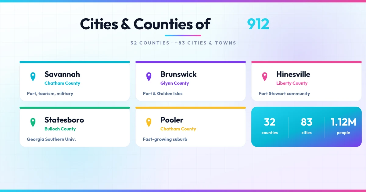 Cards for major 912 cities and counties with stats of 32 counties, 83 cities, and 1.12 million people