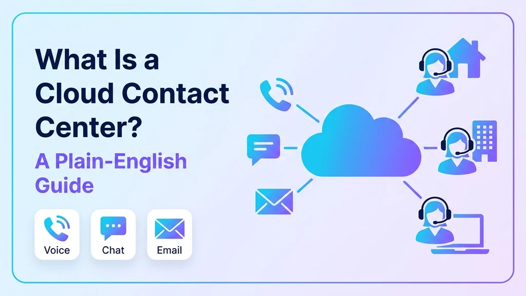 Cloud contact center connecting calls, chat, and email from agents working anywhere to a central cloud platform
