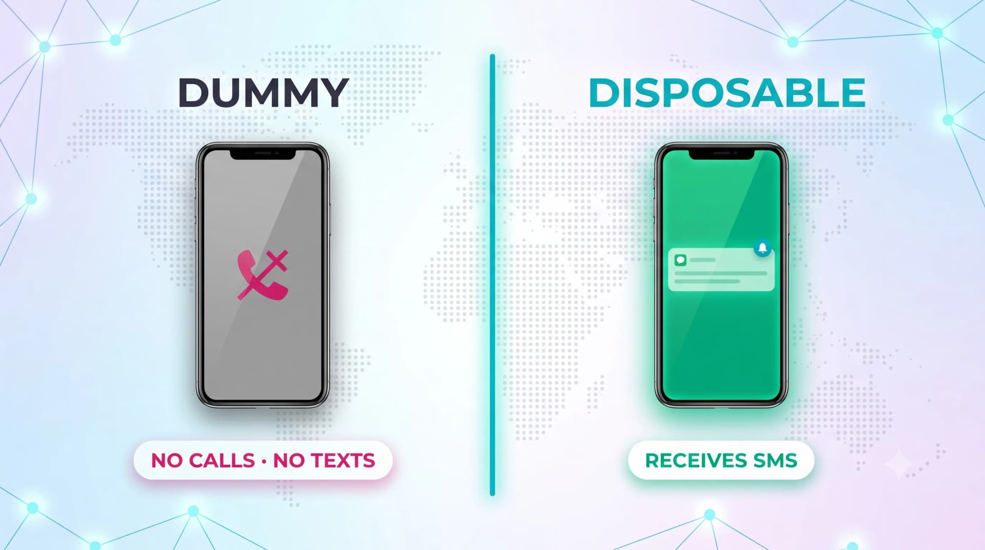 Comparison of a dummy phone number that makes no calls or texts versus a disposable number that receives SMS