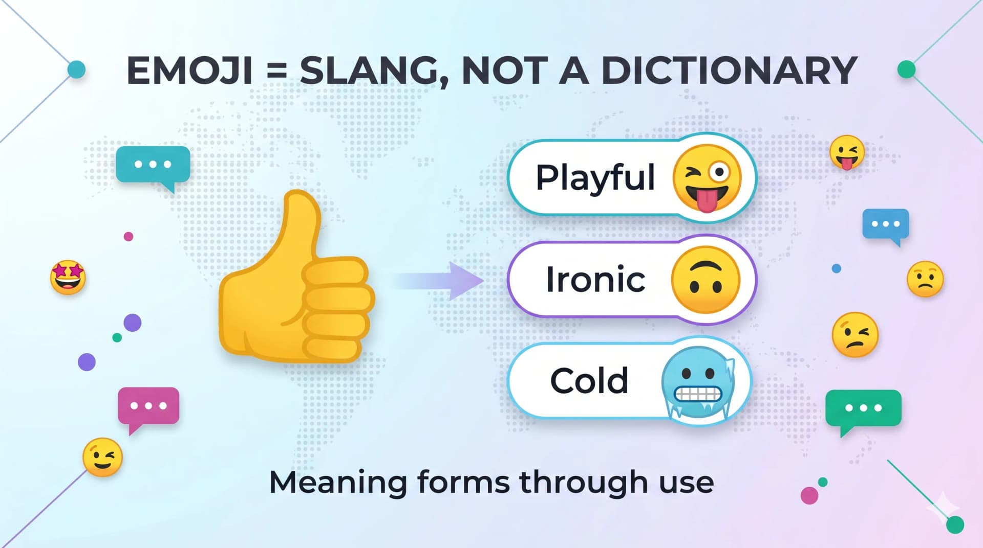 Emoji are slang, not a dictionary — a thumbs-up can read as playful, ironic, or cold