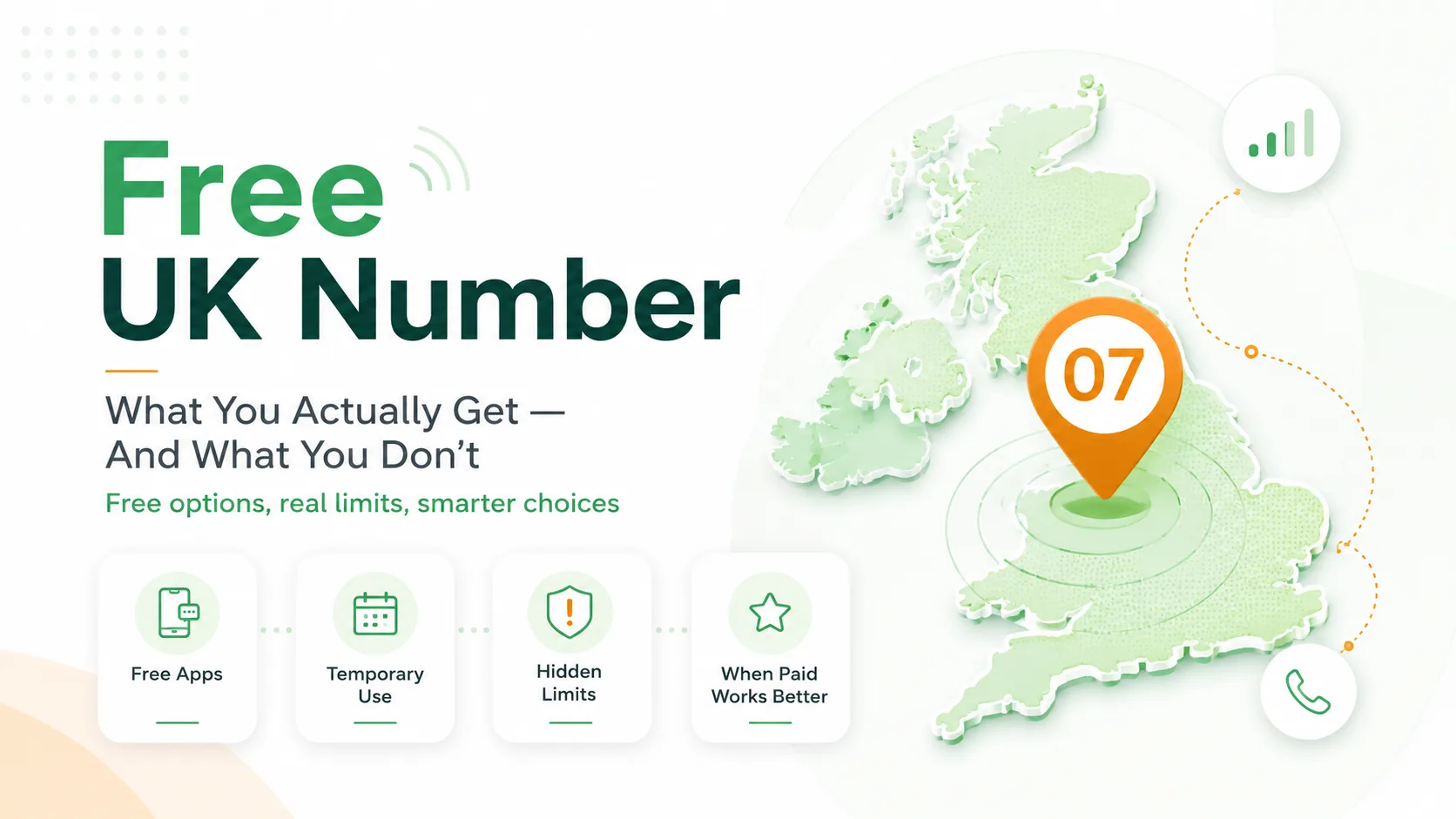 Free UK Number — what you actually get and what you don't, with free apps, temporary use, hidden limits, and when paid works better
