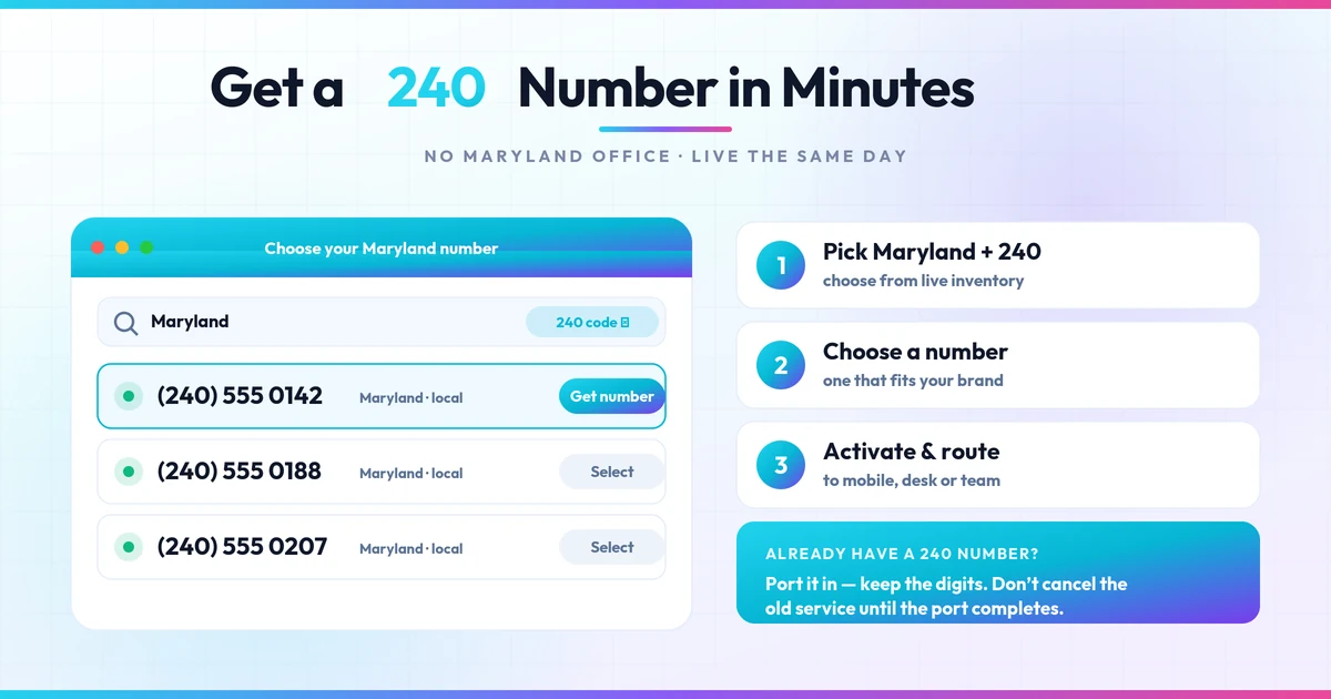 Number picker interface mockup with three setup steps and a porting note