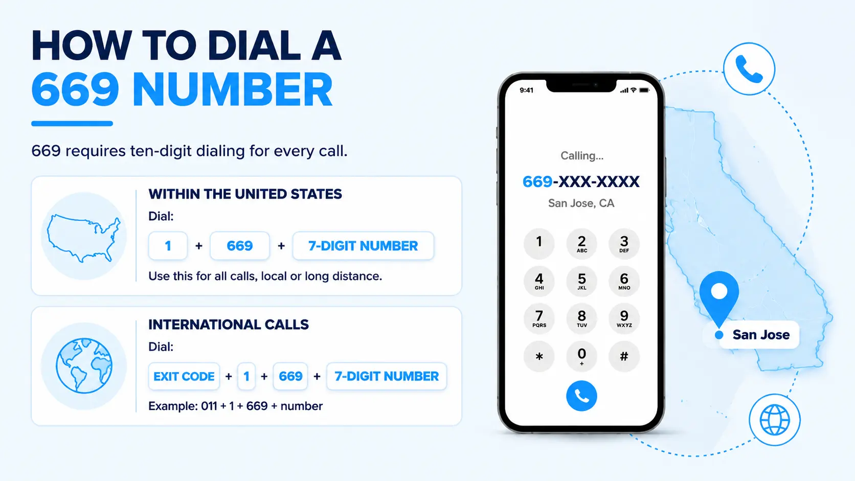 How to dial a 669 number — mandatory ten-digit dialing for every call