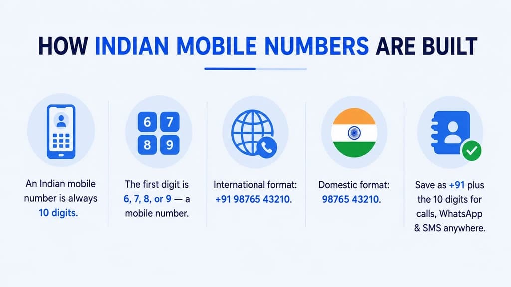 How Indian mobile numbers are built — the 10-digit rule and structure