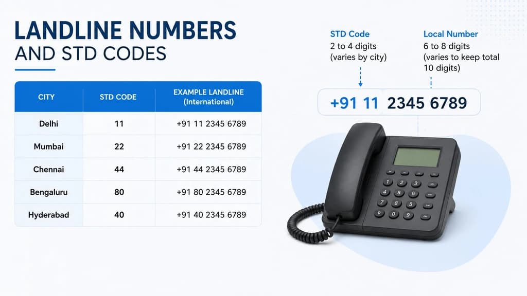Landline numbers and STD codes — area codes that vary in length by city