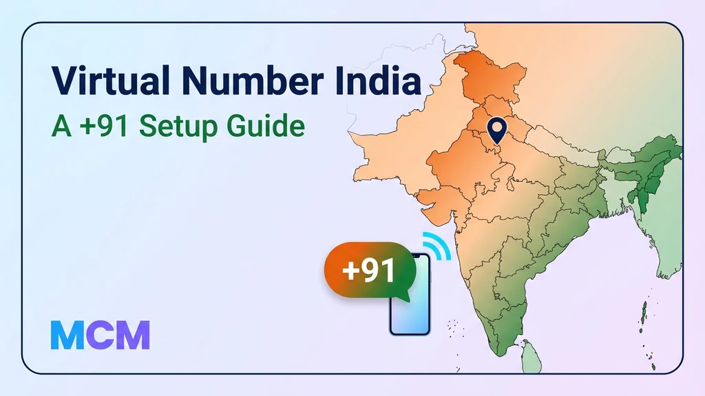 Virtual number India showing a +91 badge over a map of India connected to a mobile device