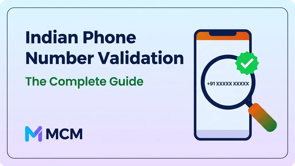 Indian phone number being checked with a magnifying glass, showing a validity checkmark