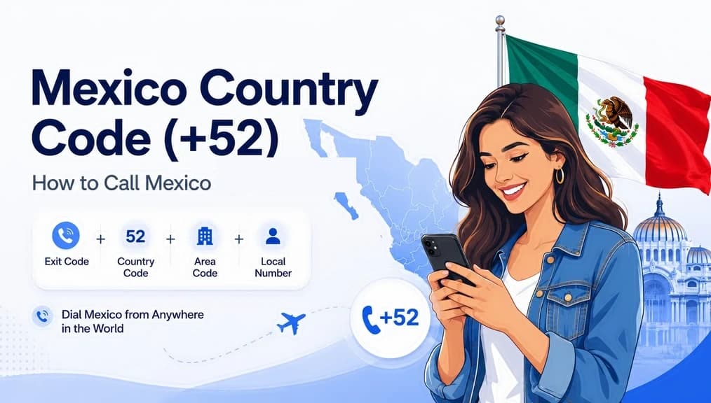 How to call Mexico with country code +52 — exit code, 52, area code, ten-digit local number, unified format since 2019