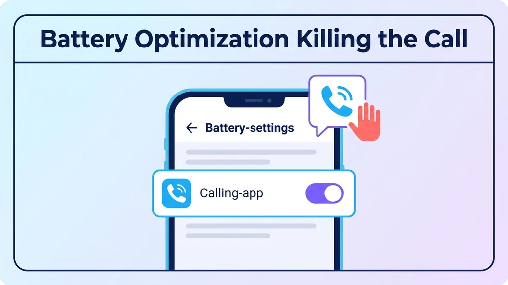 A phone settings screen with a hand icon force-closing a call bubble