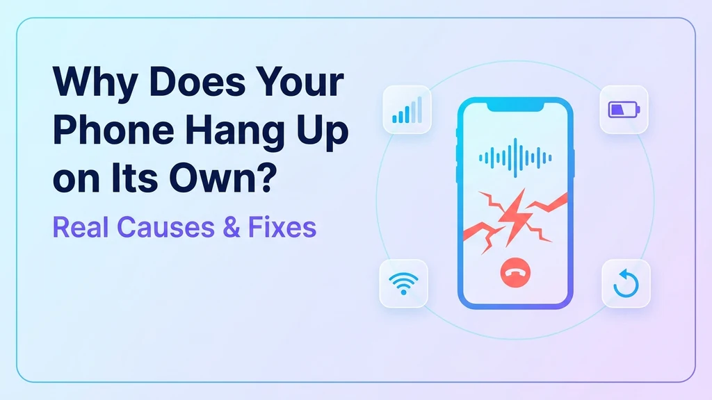 Phone screen showing a call abruptly ending with a broken connection icon between two phones