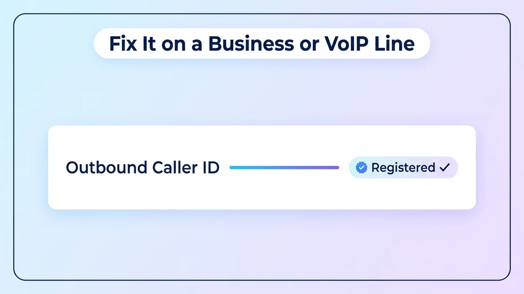 Business VoIP admin panel showing outbound caller ID configuration linked to a registered business number