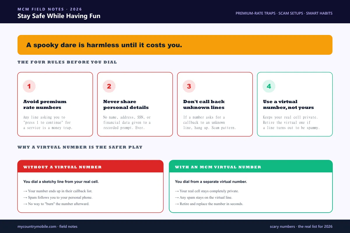 Stay safe while calling creepy numbers — avoid premium-rate lines, never share personal data, do not return unknown callbacks, and use a separate virtual number to protect your real one