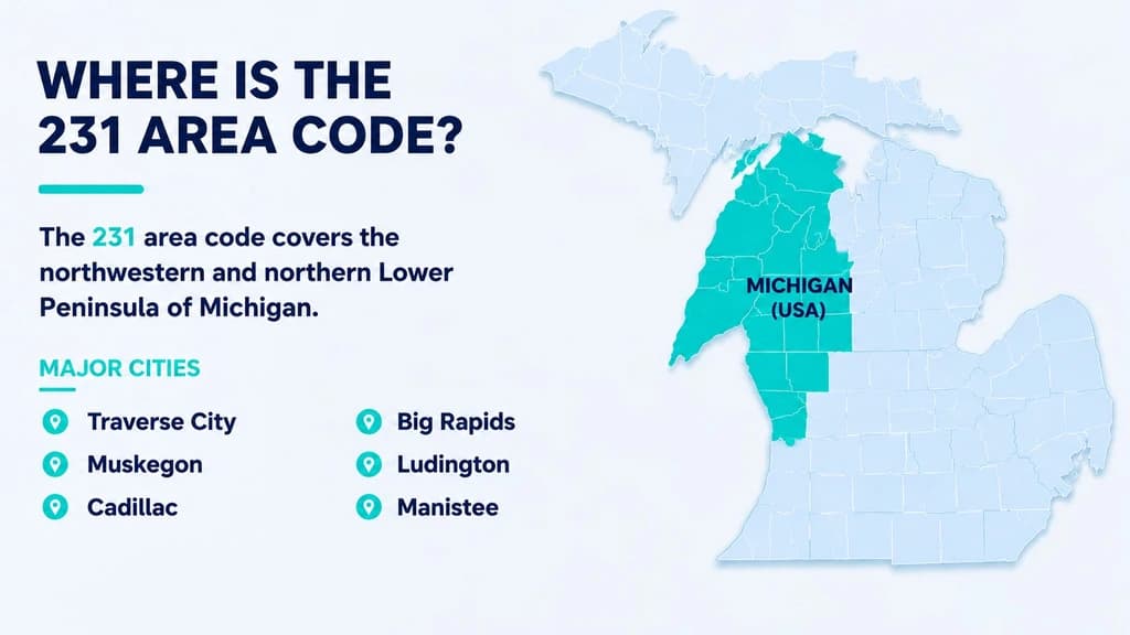 Where is the 231 area code — northwestern and northern Lower Peninsula of Michigan