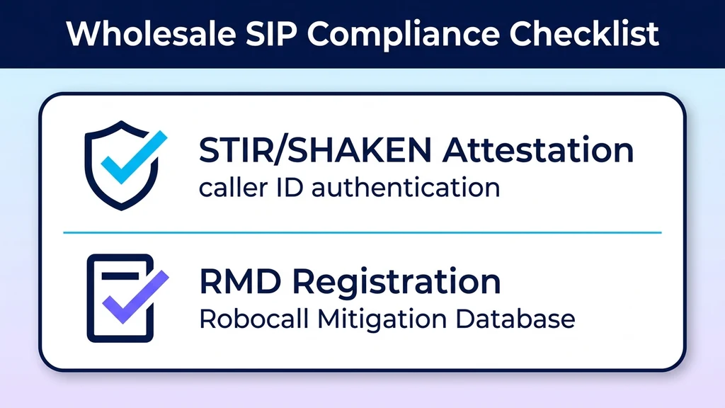 Wholesale SIP termination compliance checklist covering STIR SHAKEN authentication and robocall mitigation registration