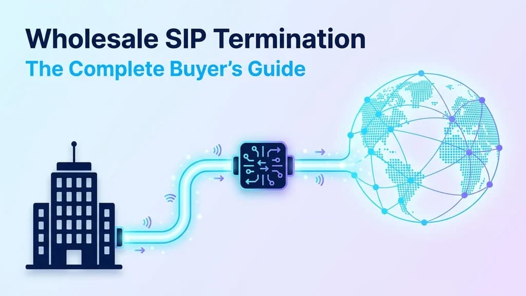 Wholesale SIP termination diagram showing a business SIP trunk routed through a carrier switch to the public telephone network