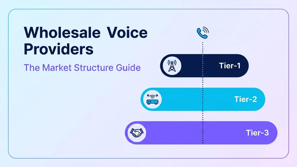 Layered carrier hierarchy showing Tier-1, Tier-2, and Tier-3 wholesale voice providers interconnecting to route a call