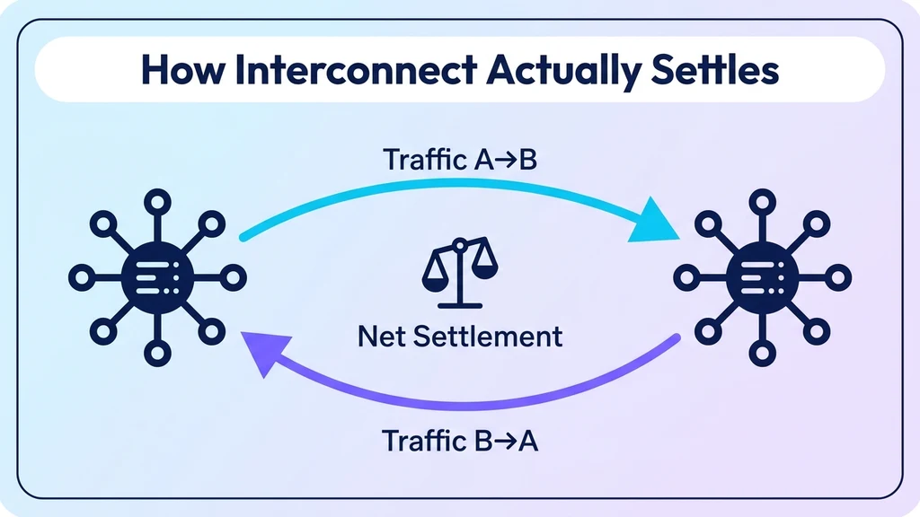 Two network hubs connected by opposing traffic arrows meeting at a settlement scale