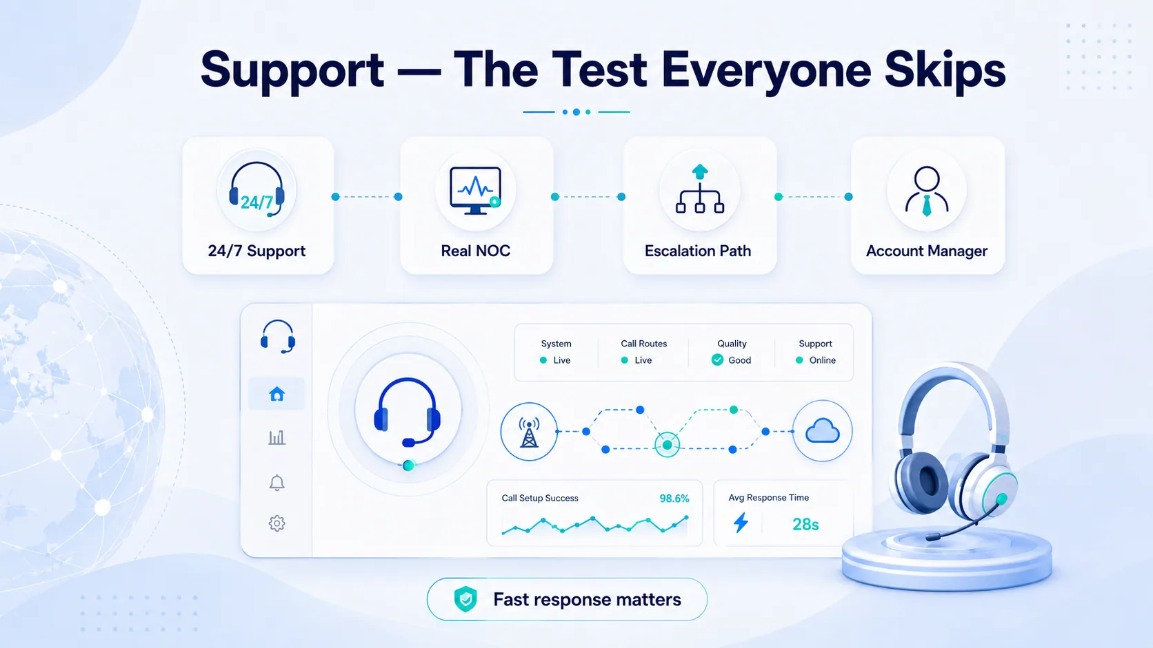 Support, the test everyone skips: 24/7 support, real NOC, escalation path, account manager