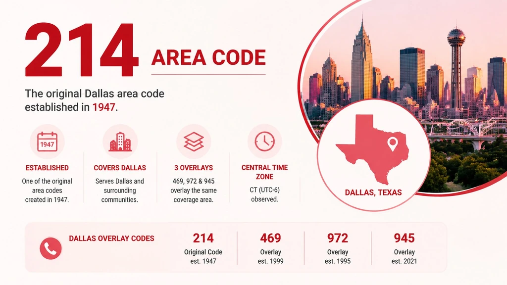 214 area code — Dallas history, coverage, and the 469/972/945 overlays