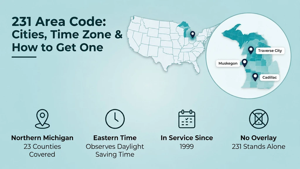231 area code — northern Michigan cities, Eastern Time, and how to get a number