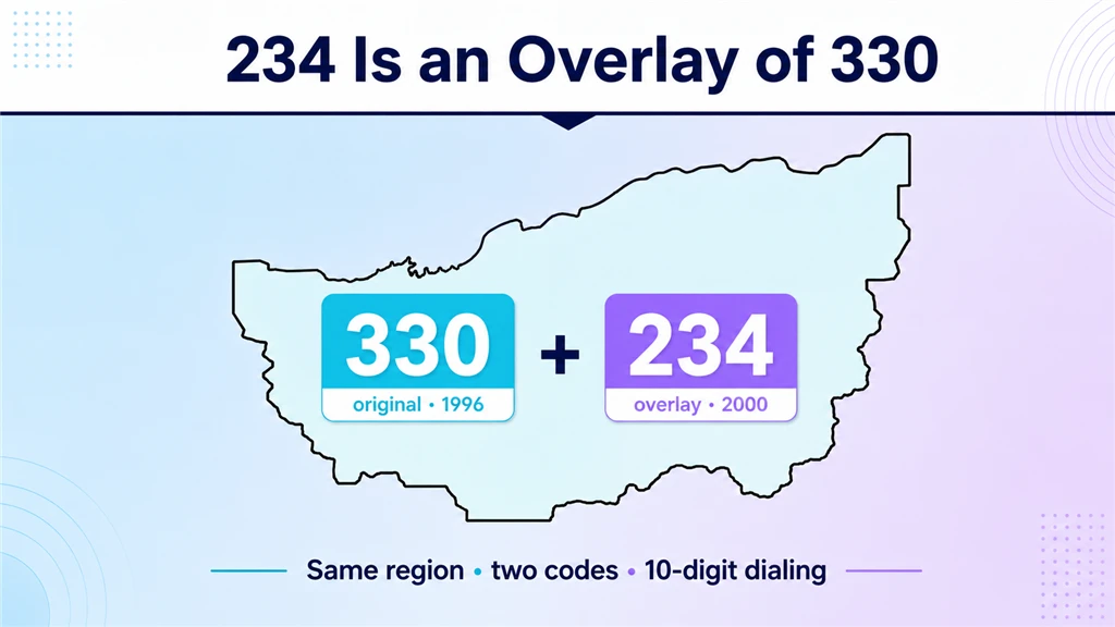 Diagram of one northeast-Ohio region with 330 and 234 badges sharing the same map