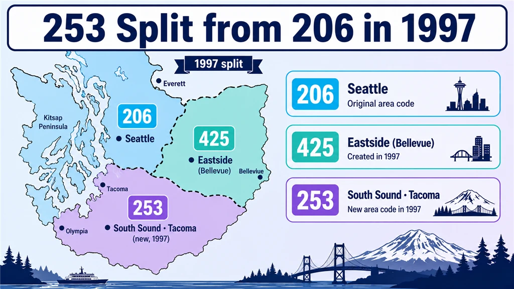 Diagram of Seattle 206 splitting into 206, 425 and the new 253 in 1997