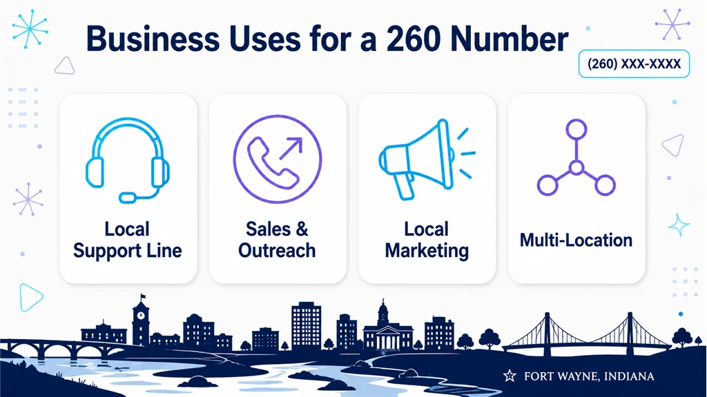 Four cards showing 260 uses: support line, sales, marketing and multi-location