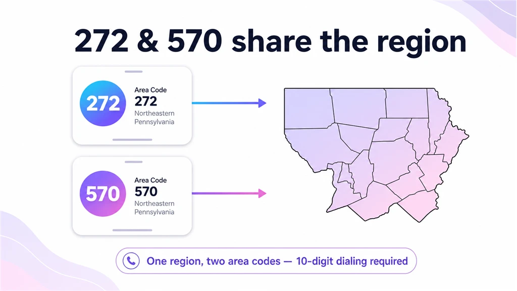 Two phones with 272 and 570 badges pointing to one shared northeastern-Pennsylvania map