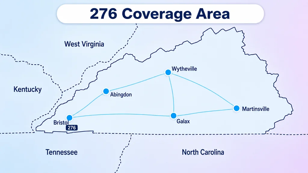 Coverage map of Southwest Virginia marking major 276 cities