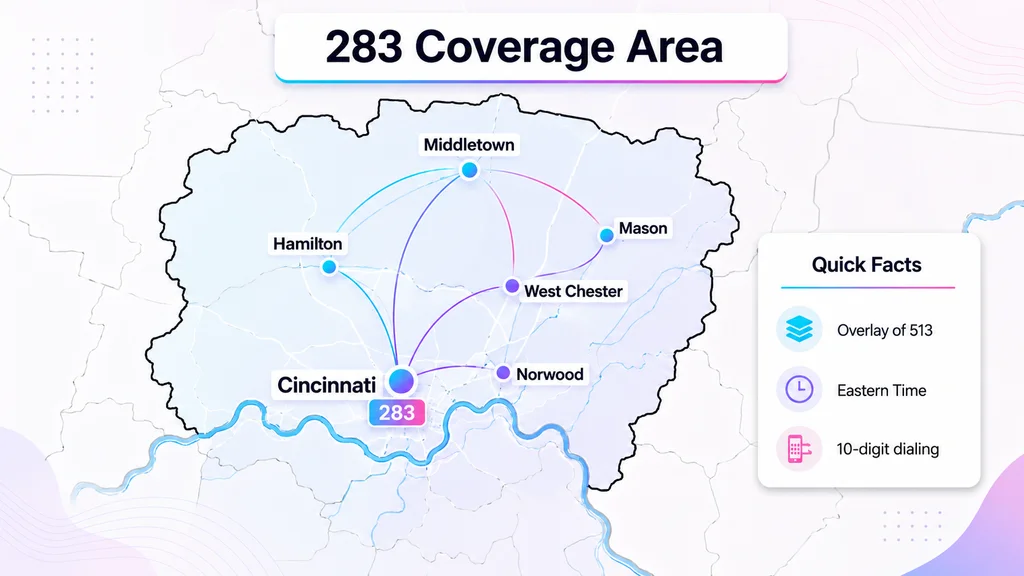 Coverage map of greater Cincinnati marking major 283 cities