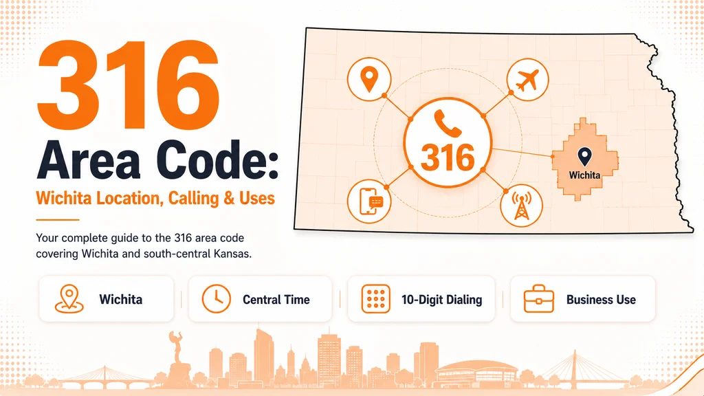 Map of the Wichita, Kansas metro with a 316 area code badge and an aviation-themed network diagram