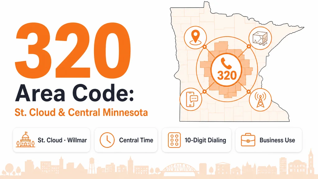 Map of central Minnesota marking St. Cloud and Willmar with a 320 area code badge and network diagram