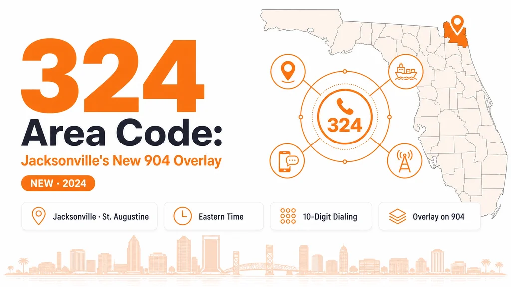 Map of northeast Florida around Jacksonville with a 324 area code badge marking the new overlay on 904