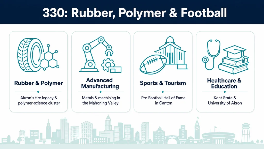 Northeast Ohio rubber, polymer and sports industries served by the 330 area code