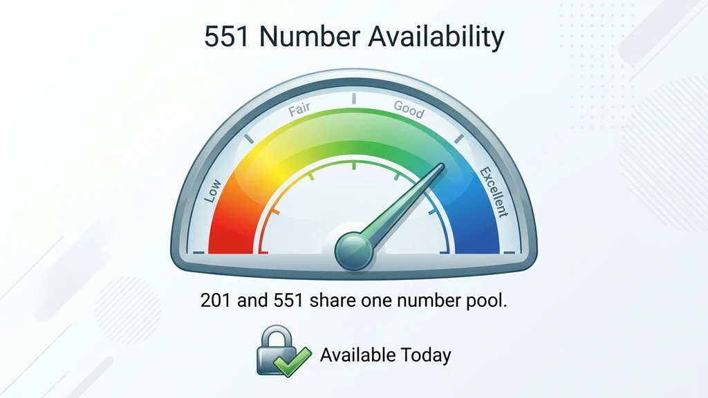 Gauge-style graphic titled 551 Number Availability showing the shared 201/551 supply and a brief outlook note