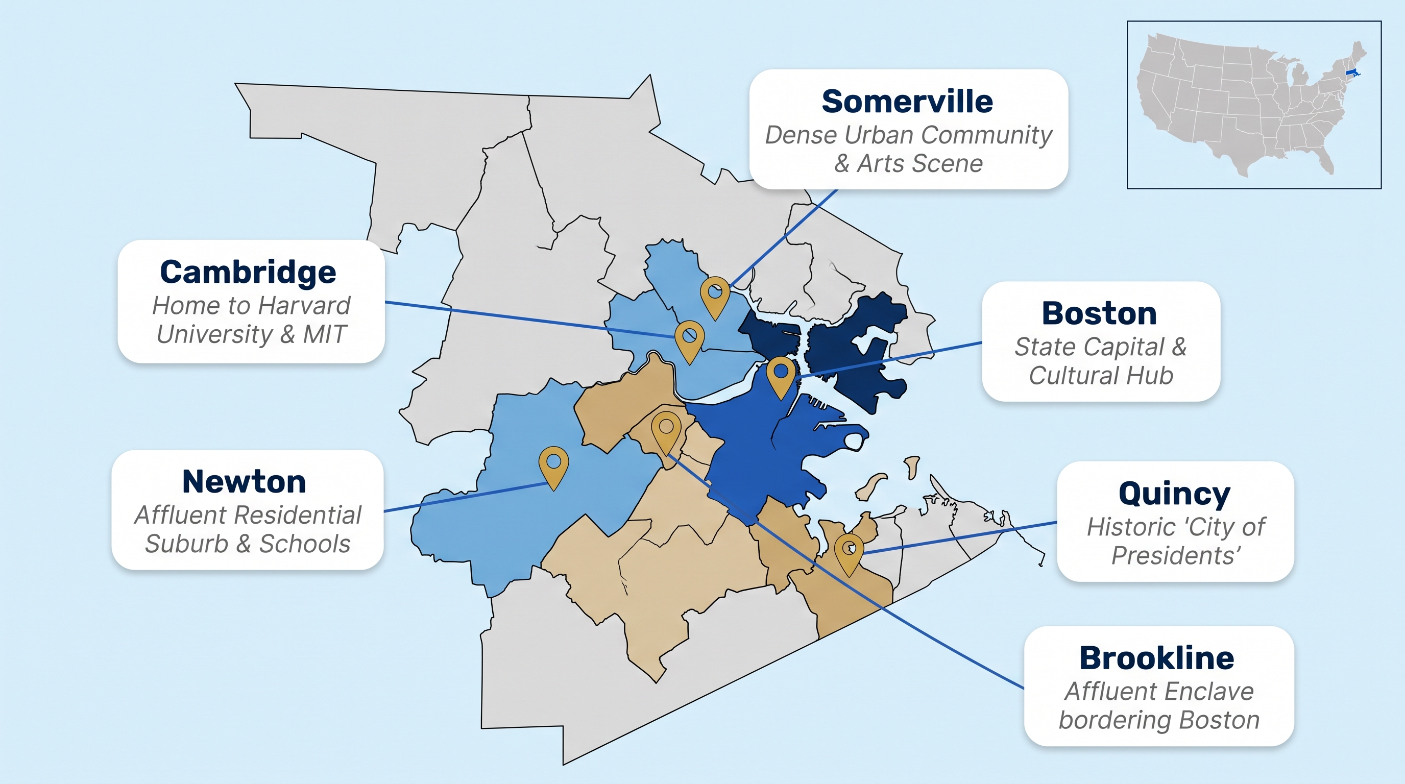 Cities in the 617 area code infographic showing Boston, Cambridge, Somerville, Newton, Quincy, and Brookline on a Suffolk and Middlesex county map