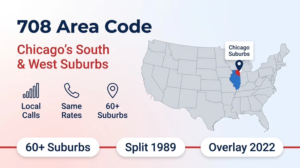 Map of the United States with Illinois highlighted and a pin on Chicago's south and west suburbs, next to stat chips reading 60+ suburbs, split 1989, and overlay 2022