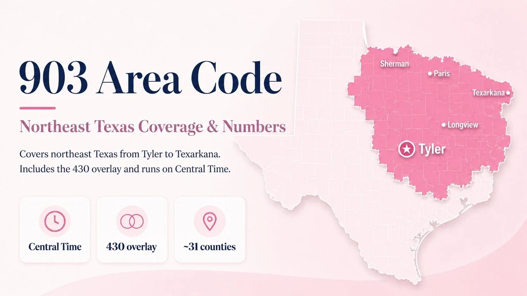903 area code — northeast Texas from Tyler to Texarkana, overlay of 430 since 2003, Central Time