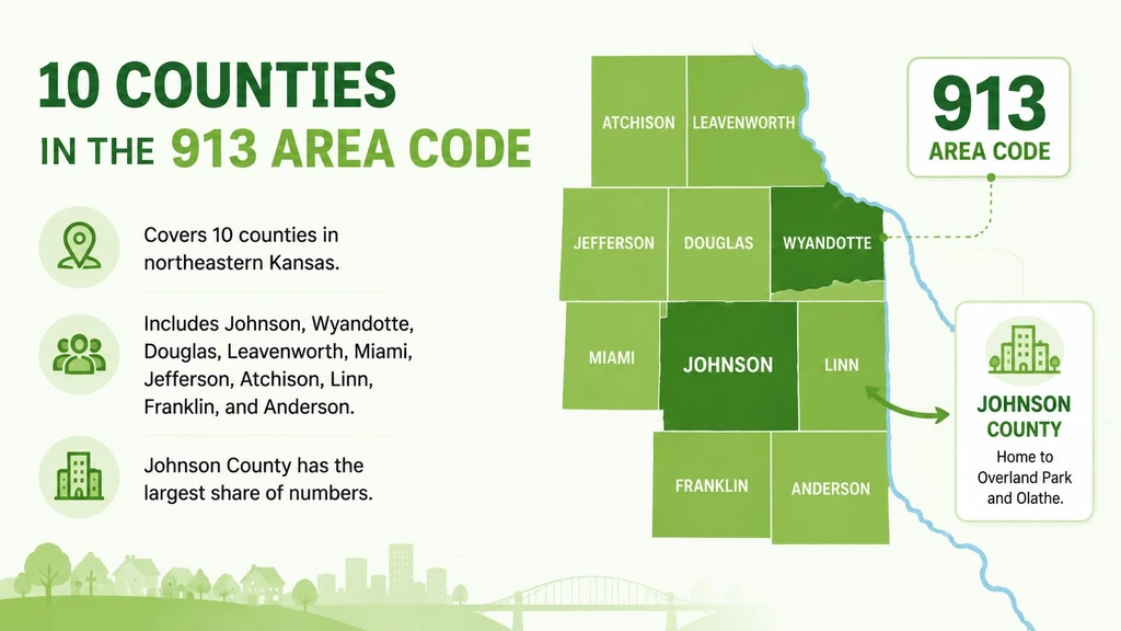 The 10 counties inside the 913 area code across northeastern Kansas