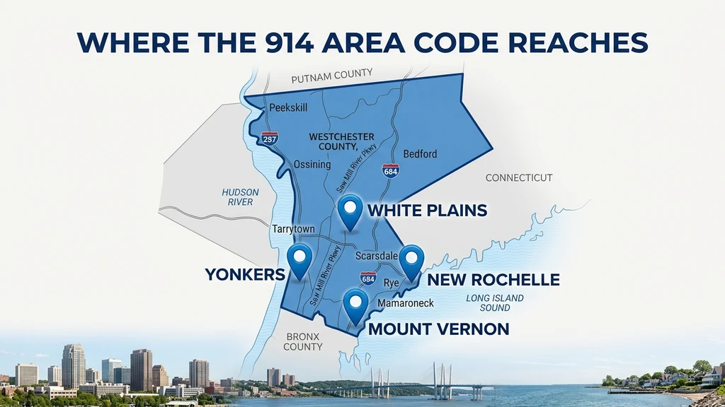 Map graphic of Westchester County New York with pins over White Plains, Yonkers, New Rochelle, and Mount Vernon, alongside a skyline photo