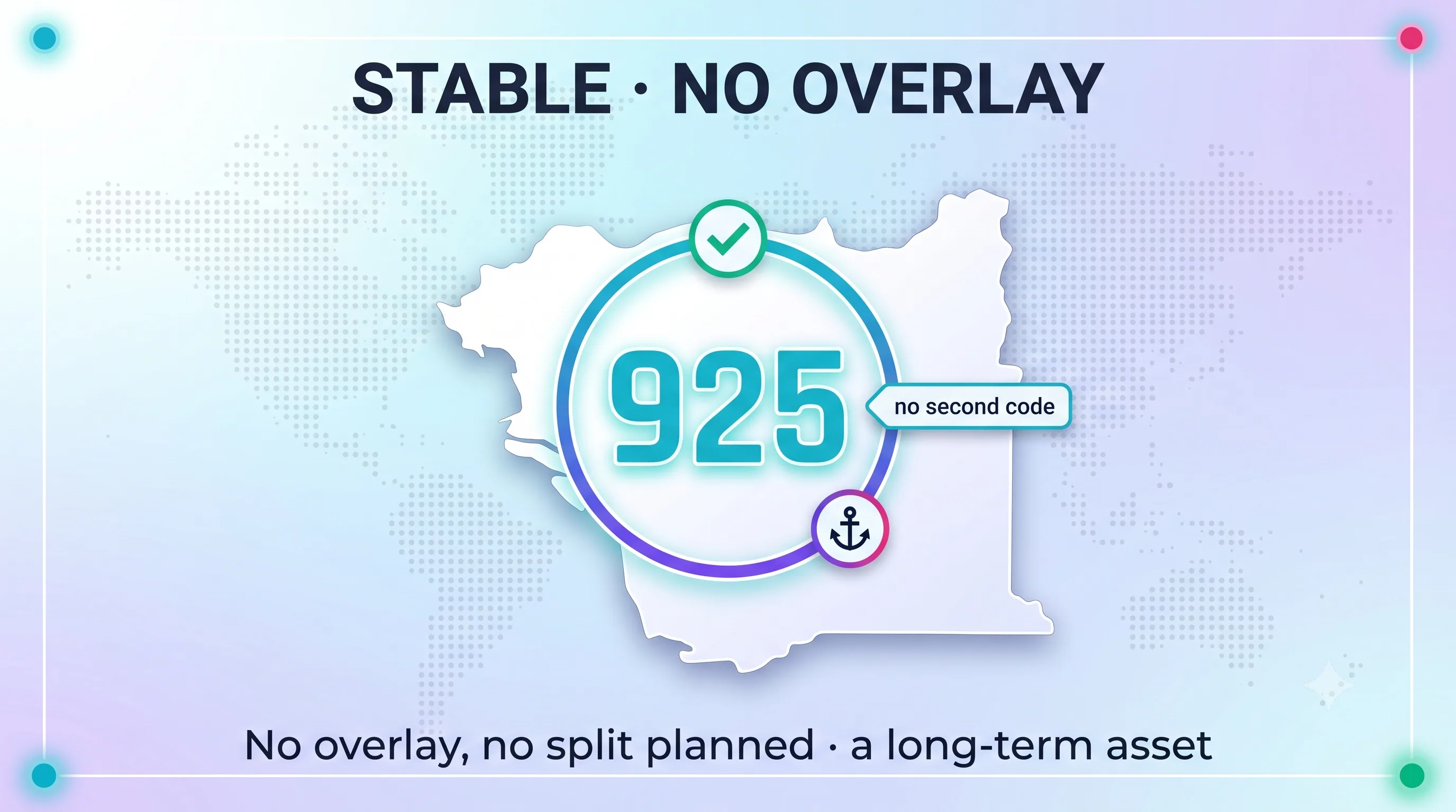 925 is stable with no overlay and no split planned, making it a long-term business asset