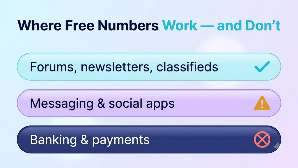Comparison of low-stakes signup forms accepting a free number versus major apps and banks rejecting one