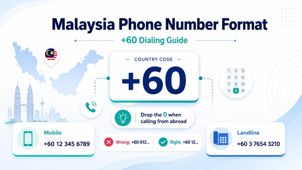 Malaysia phone number format — the +60 country code, mobile vs landline, drop the leading zero