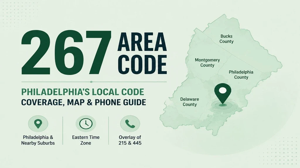 267 area code — Philadelphia and inner suburbs, overlay of 215 and 445, Eastern Time