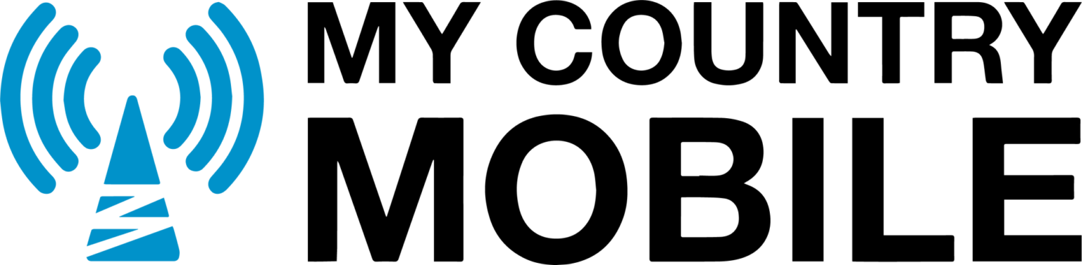 Blue logo with radio waves symbol