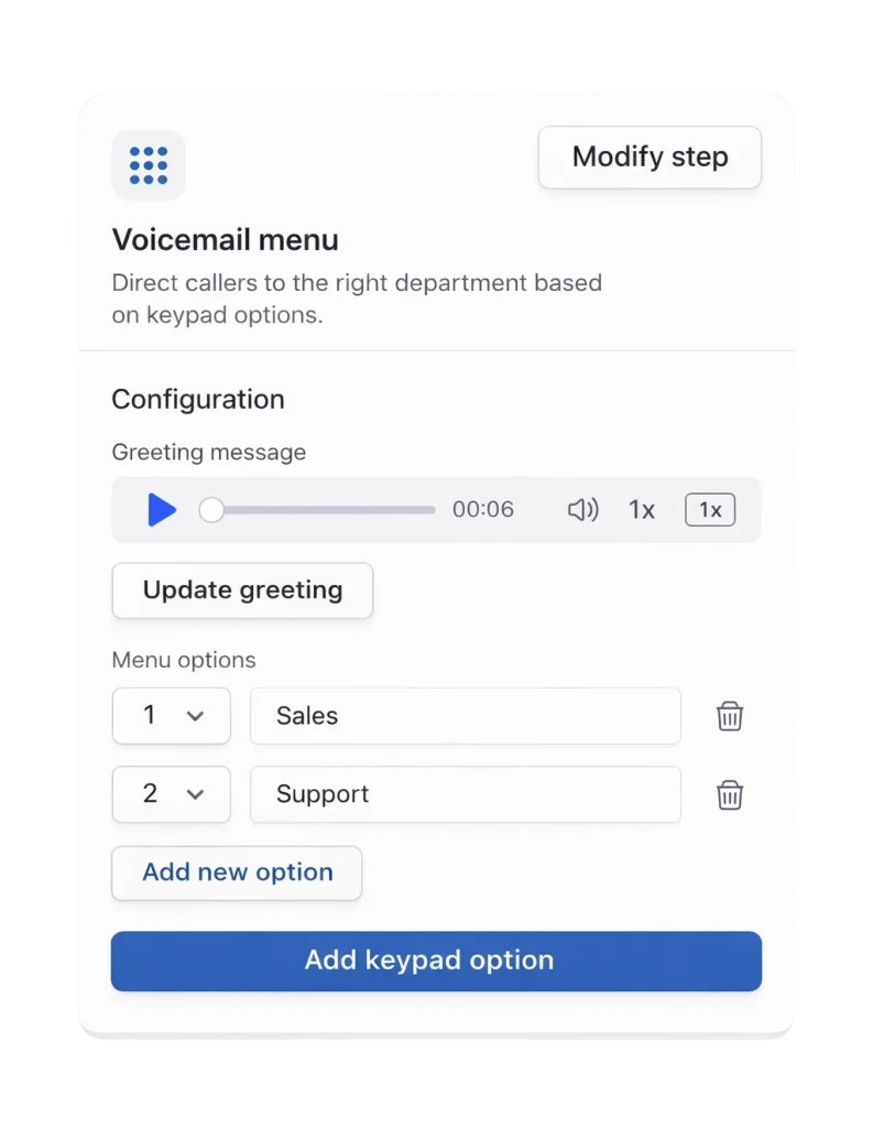 interface du menu de messagerie vocale